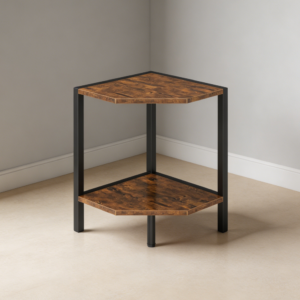 Rustic Brown 2-Tier Industrial Corner Shelf