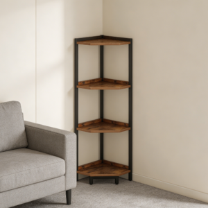 Rustic Brown 4-Tier Metal Frame Corner Shelf