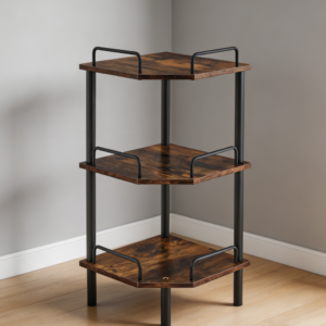 Rustic Brown 3-Tier Industrial Corner Shelf Stand